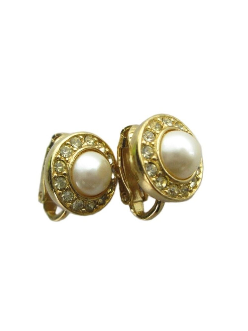 Dior Earrings Faux Pearl Clip on Logo Gold